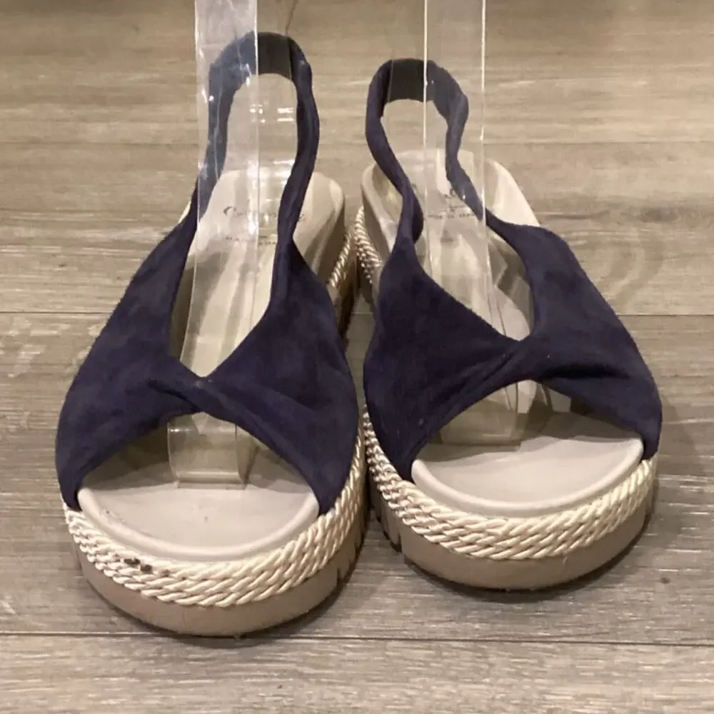 Amalfi Womens Slingback Flats 7.5 N Navy Blue White Nautical Resort Suede Sandal